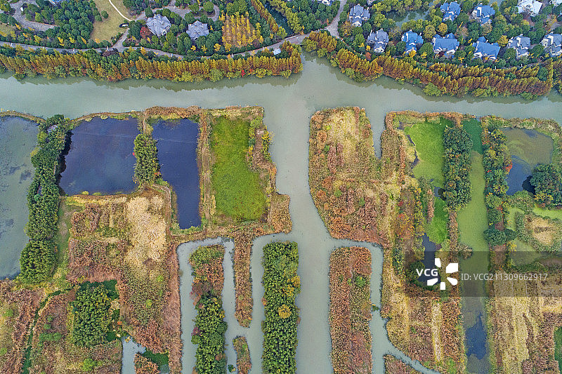 “中国最美湿地”浙江省湖州市德清县下渚湖航拍图片素材