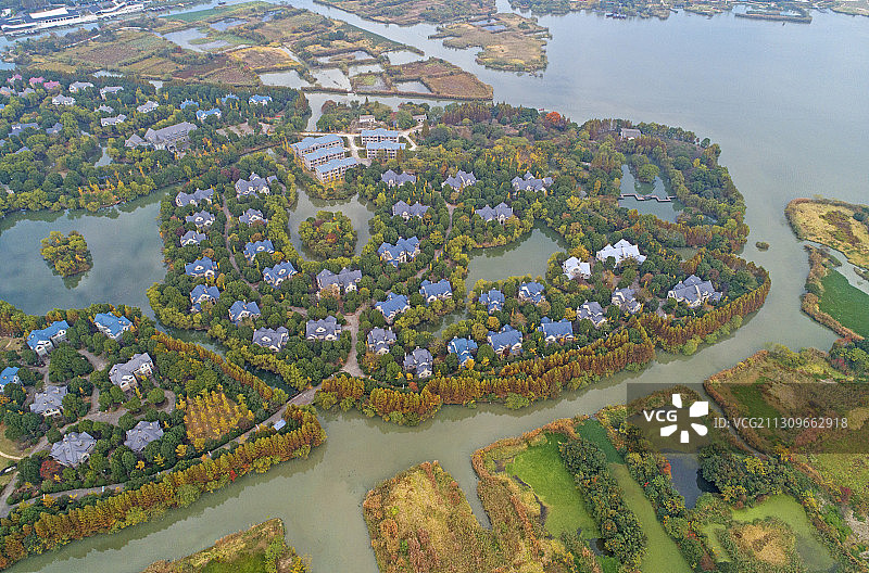 “中国最美湿地”浙江省湖州市德清县下渚湖航拍图片素材