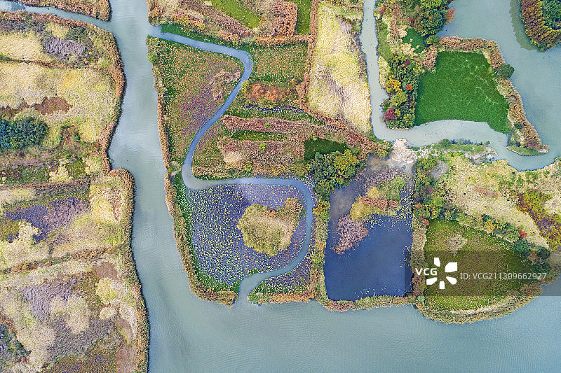 “中国最美湿地”浙江省湖州市德清县下渚湖航拍图片素材