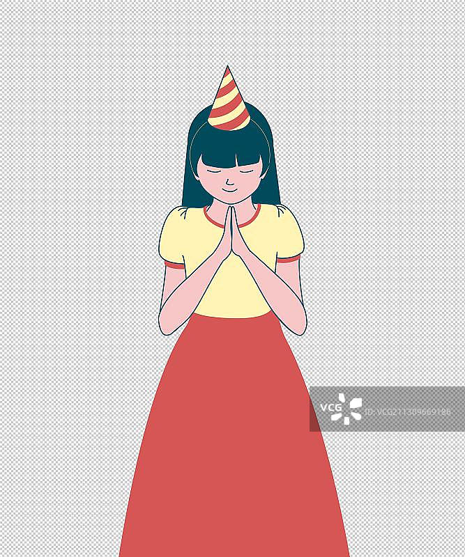 小女孩闭眼祈祷许愿图片素材