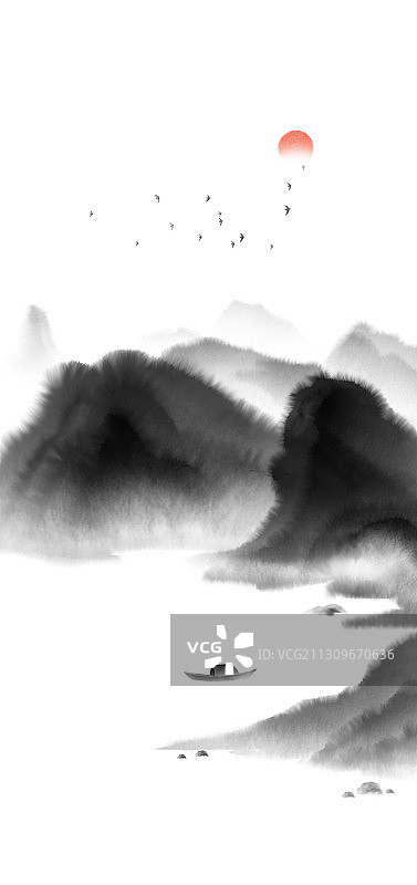 水墨山水插画图片素材