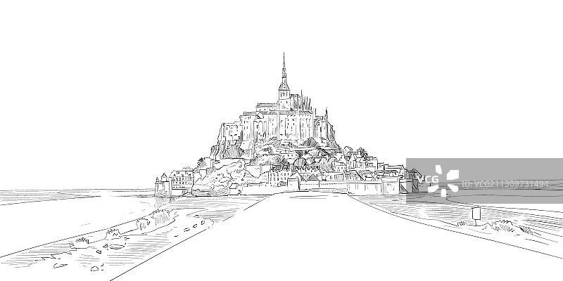 法国圣米歇尔山城市速写图片素材