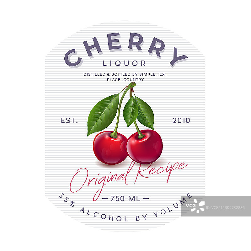 红色成熟樱桃字母酒标图片素材