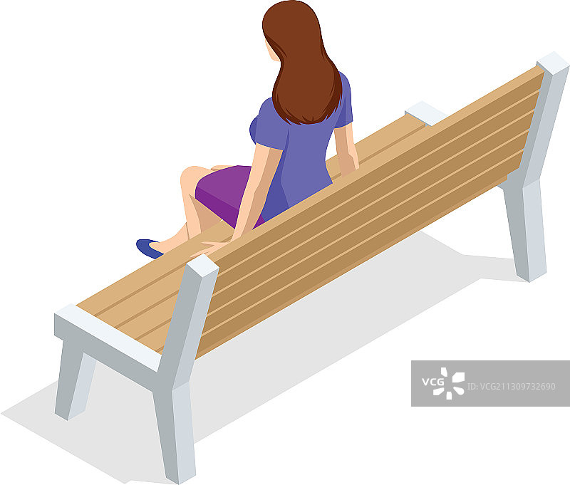 2.5D坐在长凳上的年轻女人图片素材