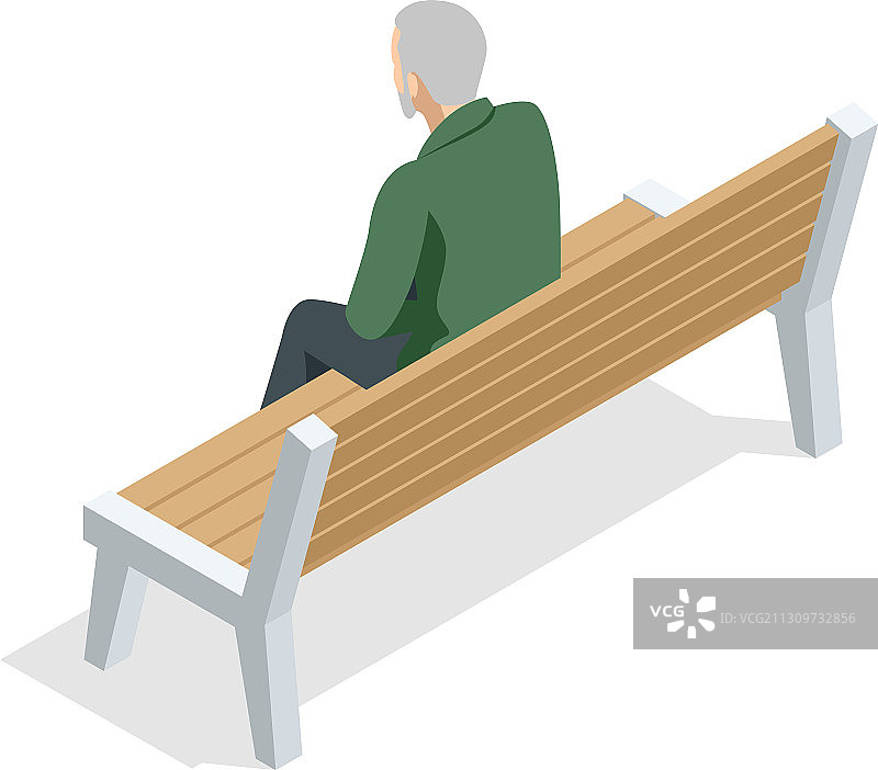 2.5D老年男人坐在长椅上休息图片素材