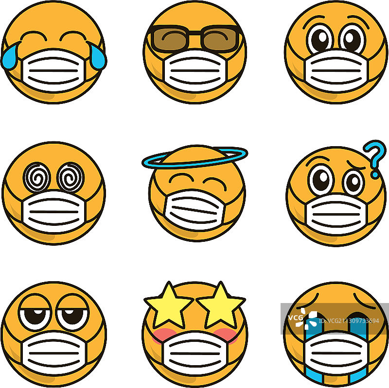 带医用口罩的新冠病毒表情符号图片素材