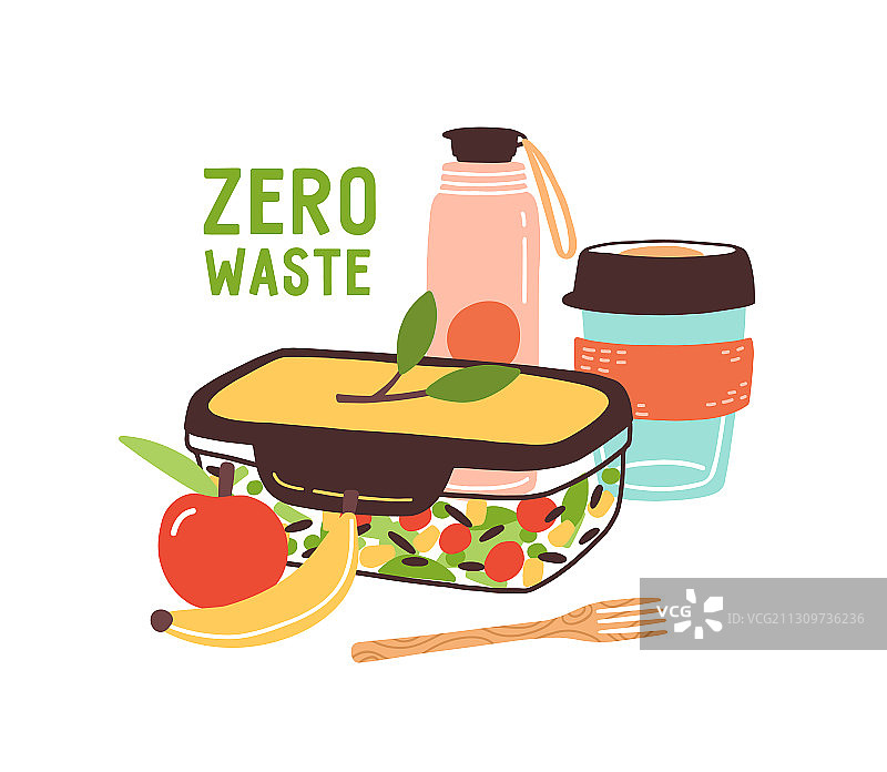 彩色零浪费午餐平面图图片素材