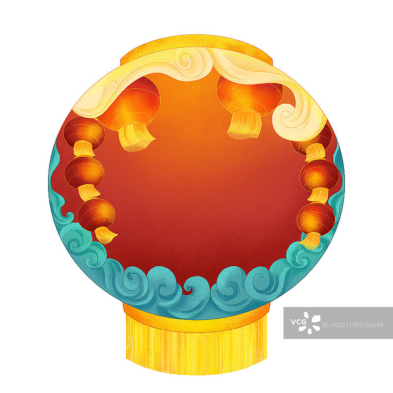 春节新年元宵节红灯笼祥云波浪插画图片素材