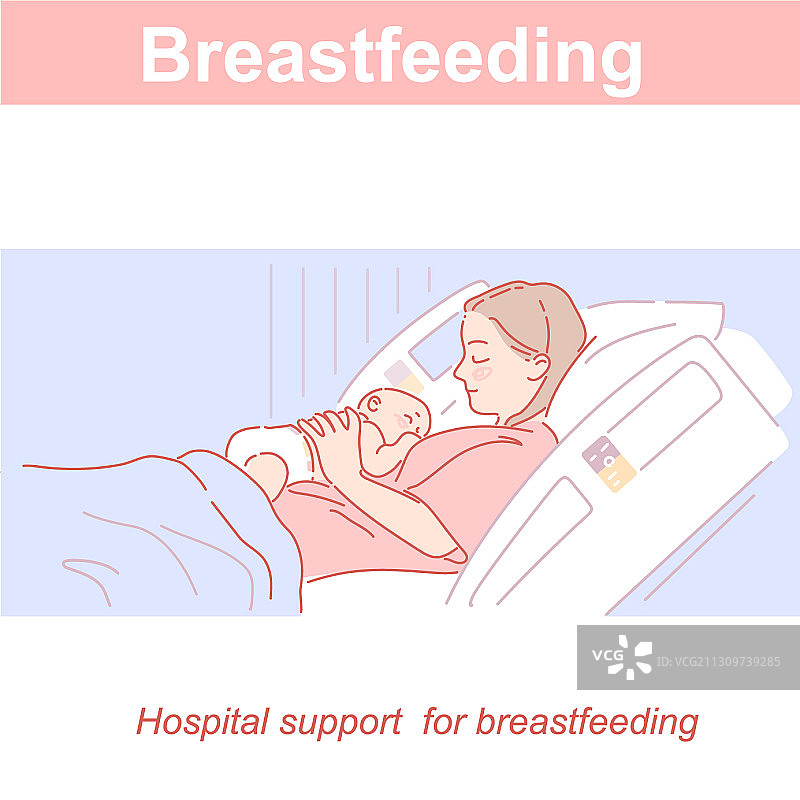 母乳喂养的母亲和新生婴儿床图片素材