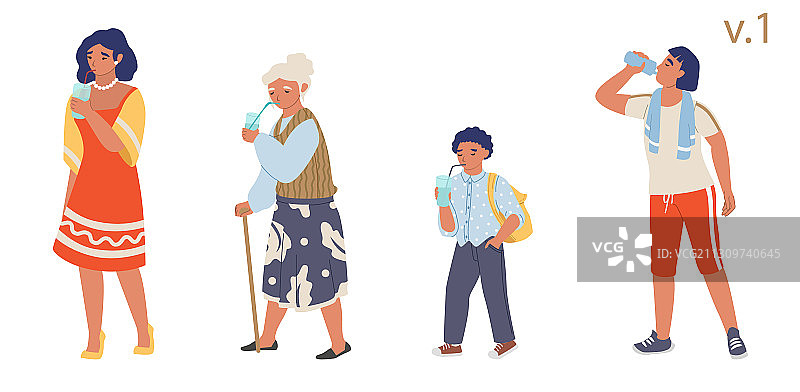 人们喝水扁平孤立图片素材