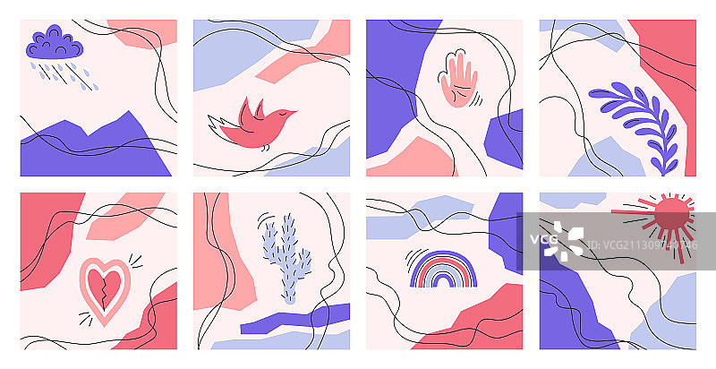 一套手绘抽象方形背景图片素材