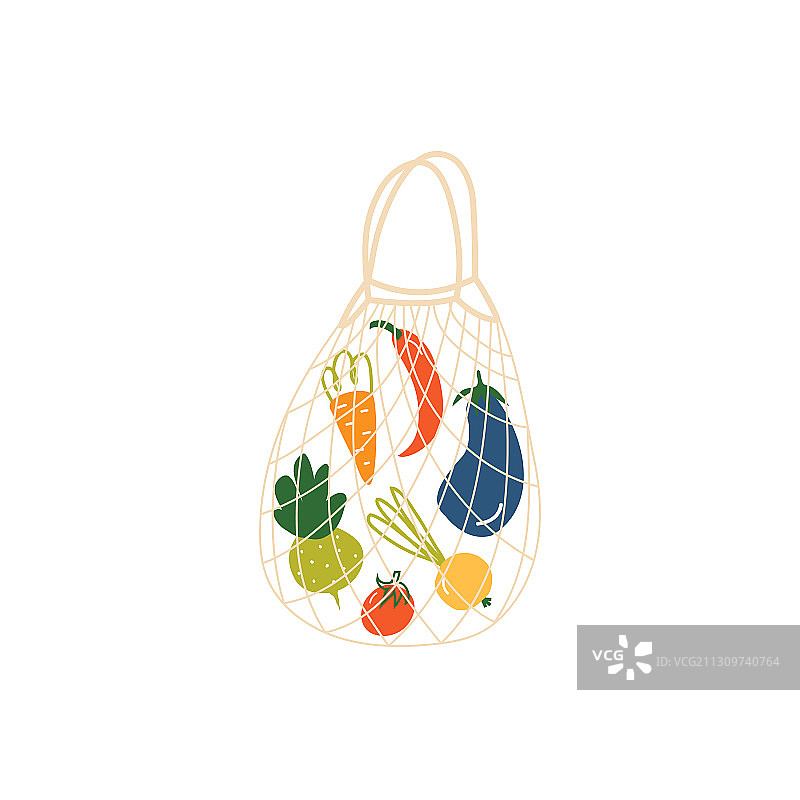 可重复使用网兜购物袋中的蔬菜图片素材