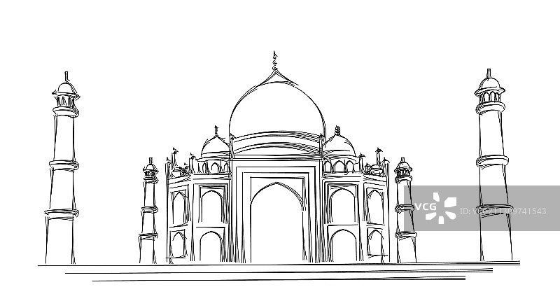 手绘印度阿格拉泰姬陵线条艺术图片素材