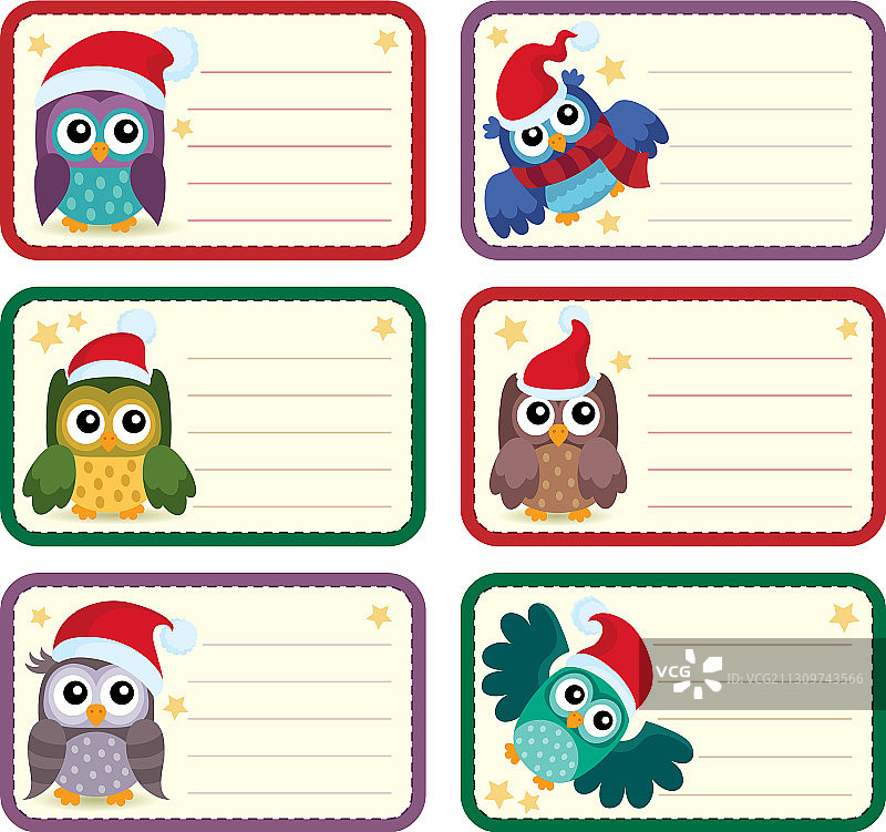猫头鹰主题圣诞节标签图片素材