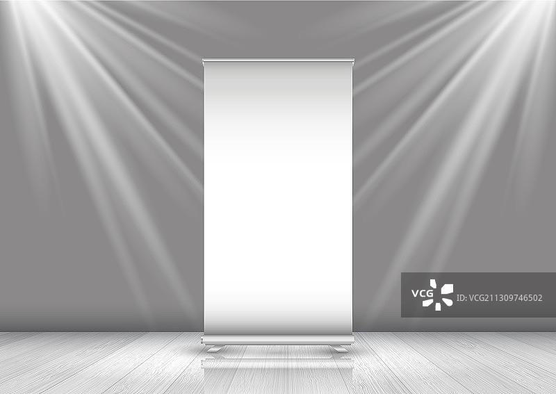 带聚光灯的房间内的商业易拉宝图片素材