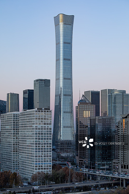 北京国贸CBD商务区北京中信大厦大厦日落夜景图片素材