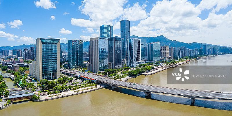 福建福州城市台江鳌峰洲金融街江滨风光全景航拍图片素材