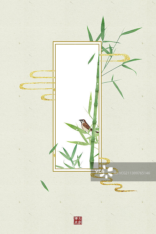 古风花草竹边框信纸图片素材