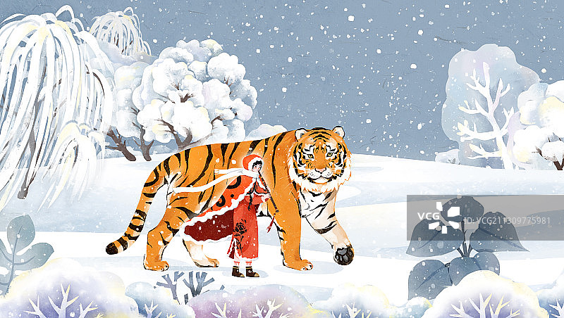 下雪的冬天节气插画图片素材