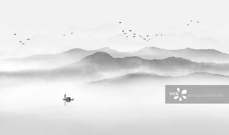 中国风水墨意境山水装饰画图片素材