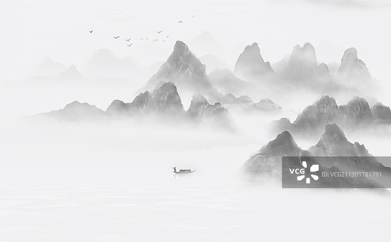 中国风水墨意境山水装饰画图片素材