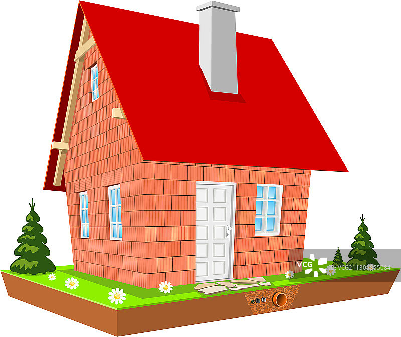 绿草地上未完工的新房图片素材