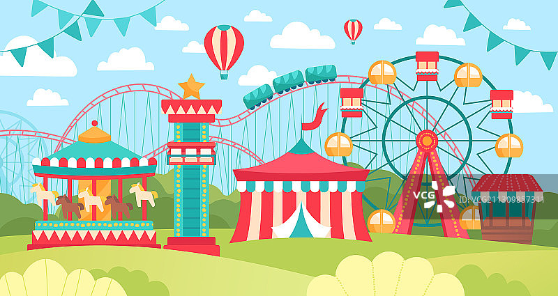 游乐园里色彩鲜艳的场景图片素材