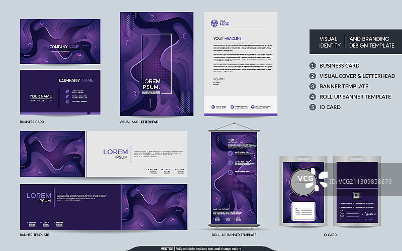 彩色紫色文具样机和视觉元素图片素材