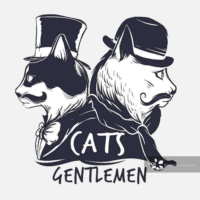 戴帽子穿西装的两只猫图片素材