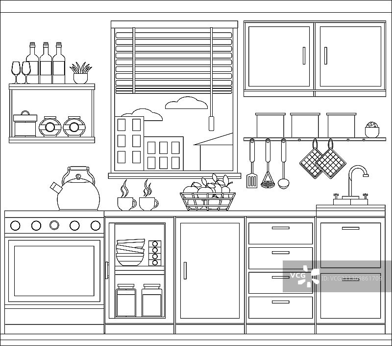 厨房内饰主题涂色图片素材