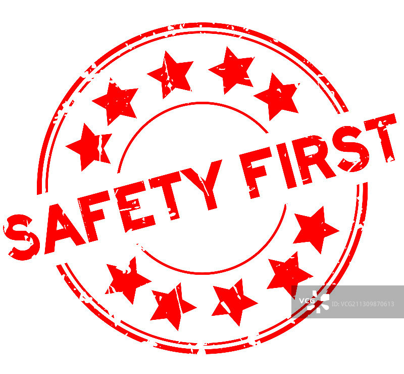 红色Grunge风格的安全第一标语和星星图标图片素材
