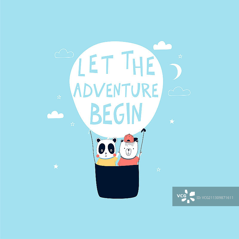 手绘熊猫、熊和气球图片素材