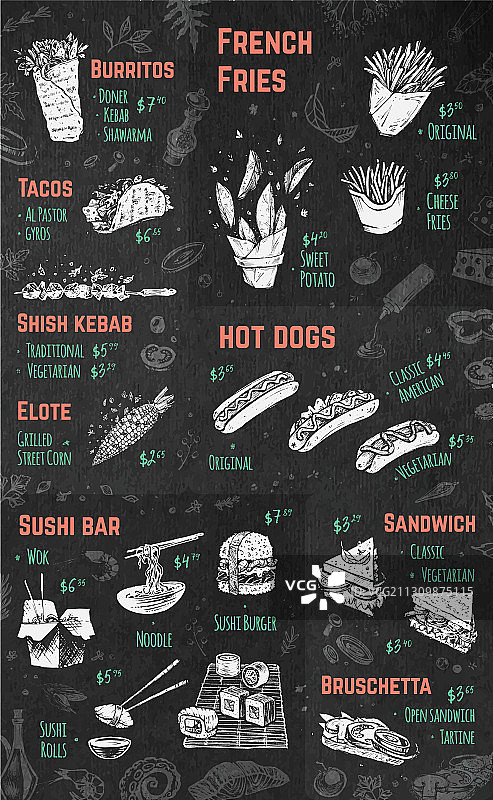 街头美食节菜单设计（粉笔画）图片素材