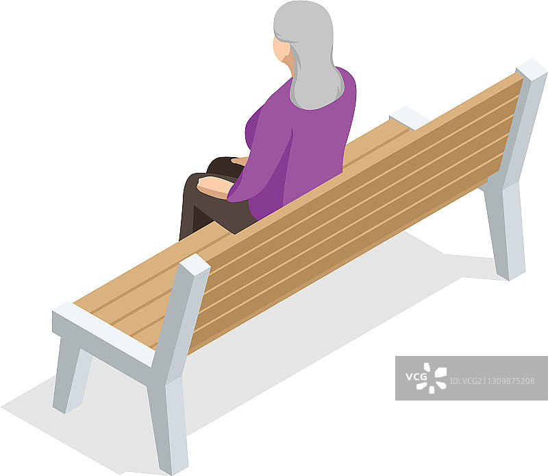 2.5D坐在长椅上休息的老年妇女图片素材