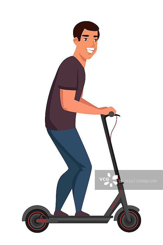 友善微笑的男子骑着电动滑板车图片素材