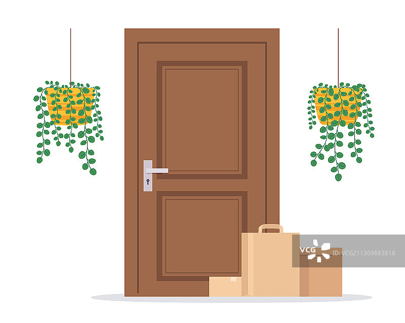 无接触配送包裹到家门口概念图片素材