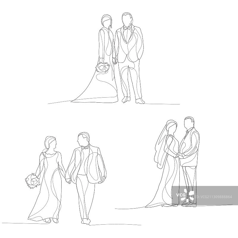 白色背景上的新娘线条画图片素材