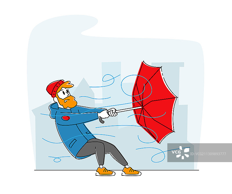 穿着暖和衣服的男人拿着坏伞图片素材