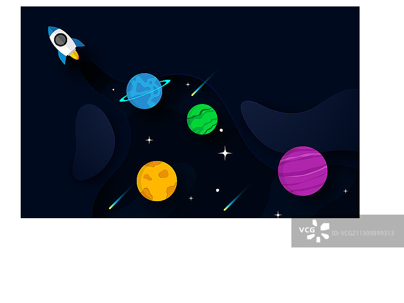 火箭在黑暗背景的太空滑行图片素材