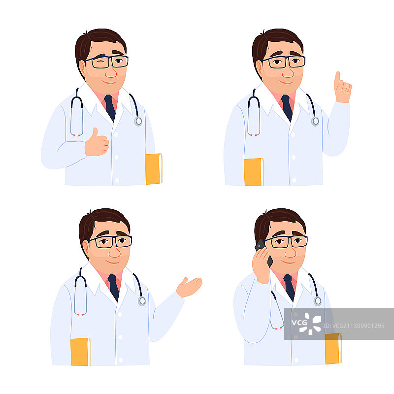 白色背景上的一组男医生头像图片素材