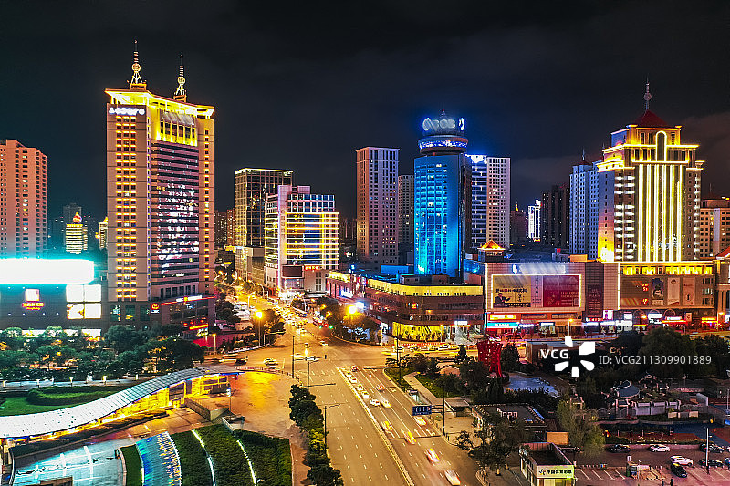 航拍西宁城市魅夜图片素材