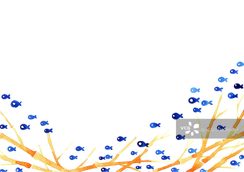 海洋鱼类与树枝框架图片素材