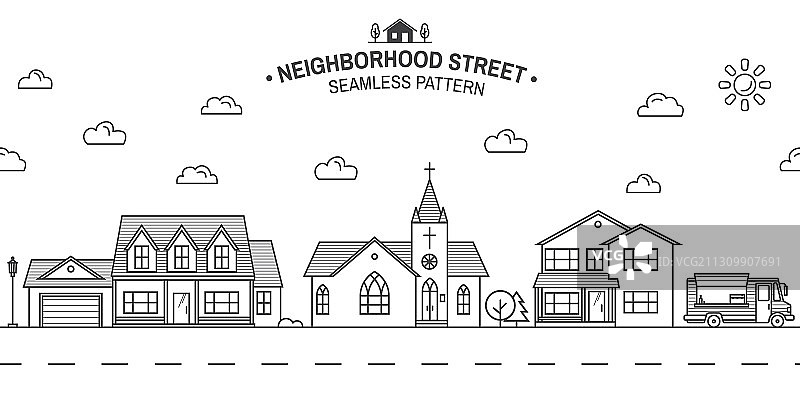 有家居店和教堂的社区图片素材