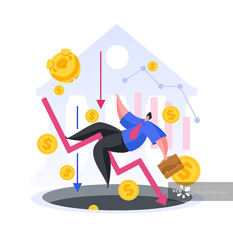 卡通商人因经济问题而失去一切图片素材