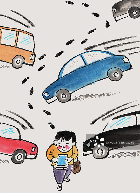 插画：看手机过马路图片素材