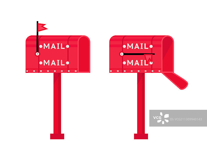 白色背景上红色的升降旗邮箱图片素材
