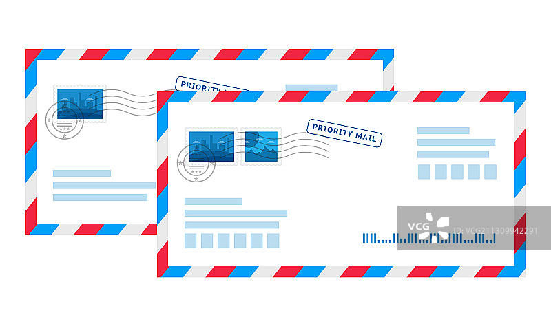 信封中的优先邮件与标签卡通集图片素材