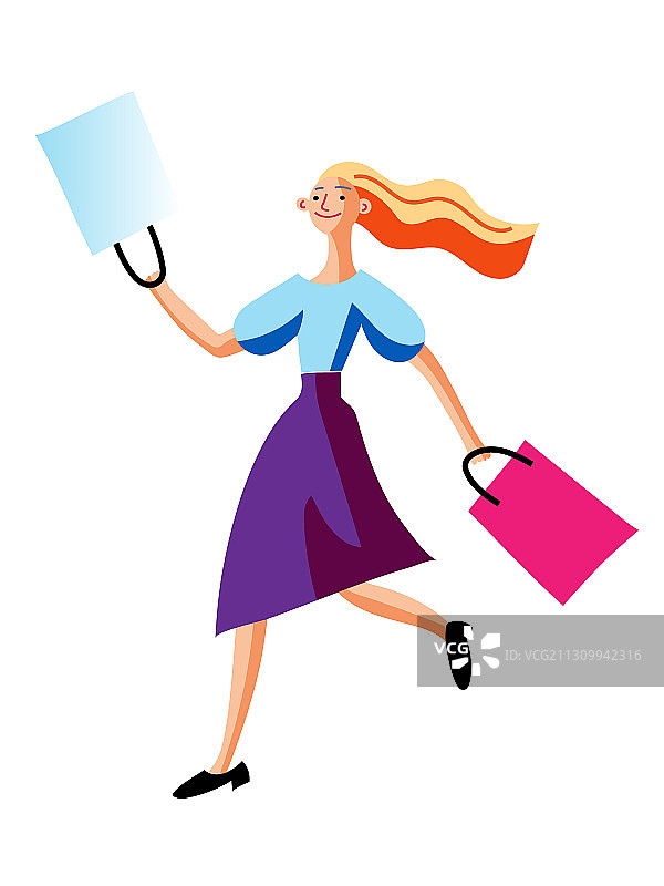 手提购物袋的快乐女人图片素材