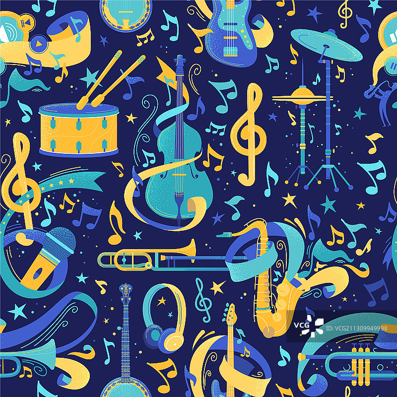 乐器扁平无缝图案图片素材