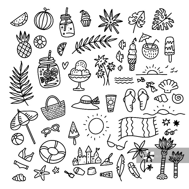 夏季海滩假日旅行度假图标集图片素材